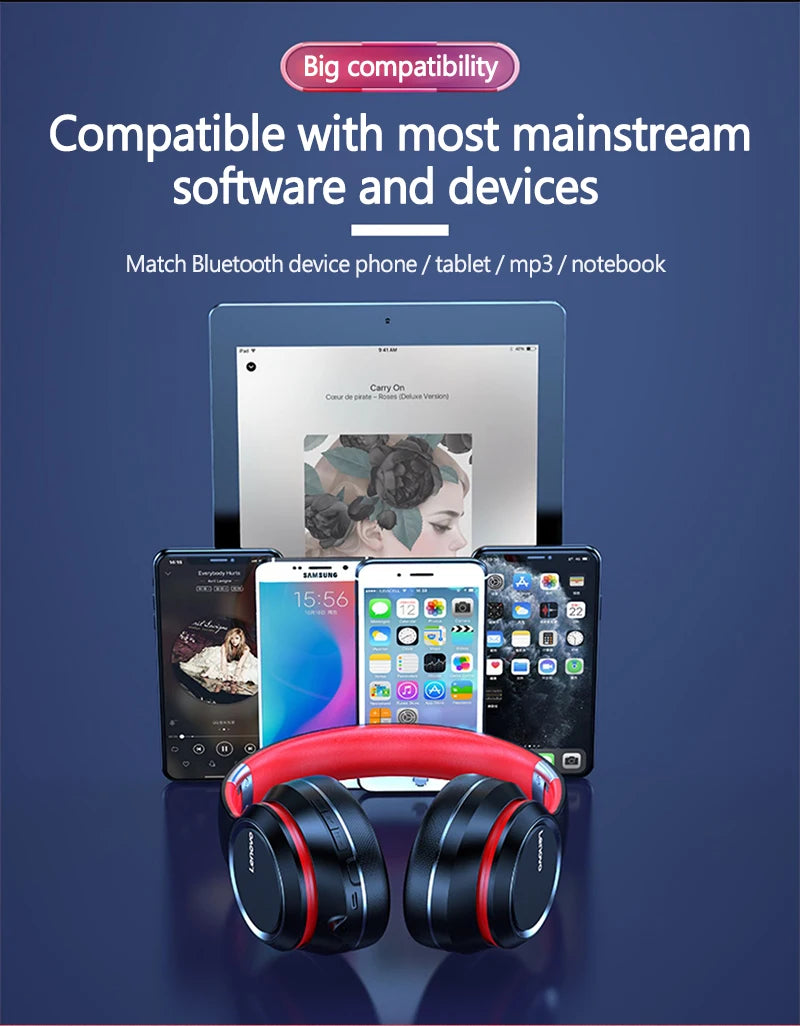 Lenovo HD200 Wireless Bluetooth Over-Ear Headphones | Foldable, HiFi, Noise Cancellation