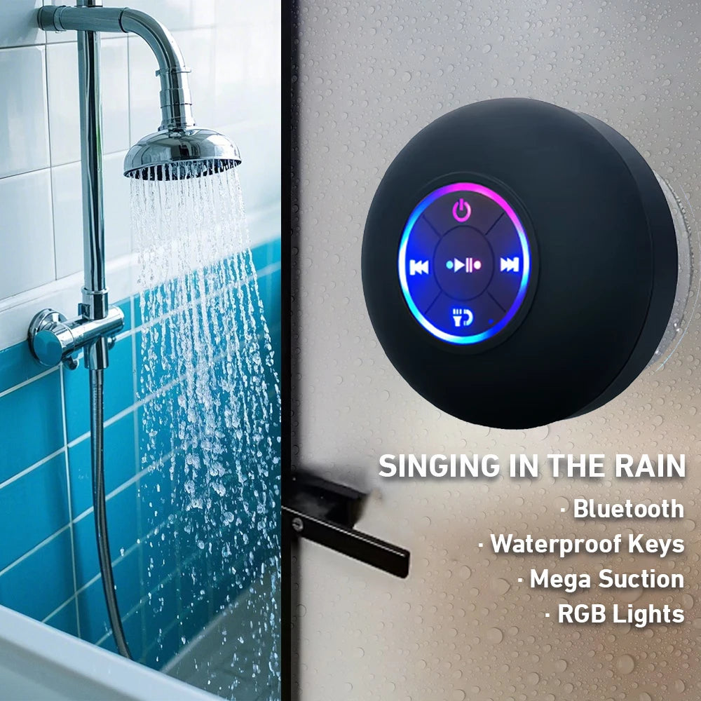 Waterproof Bluetooth Speaker with LED Lights & Suction Cup