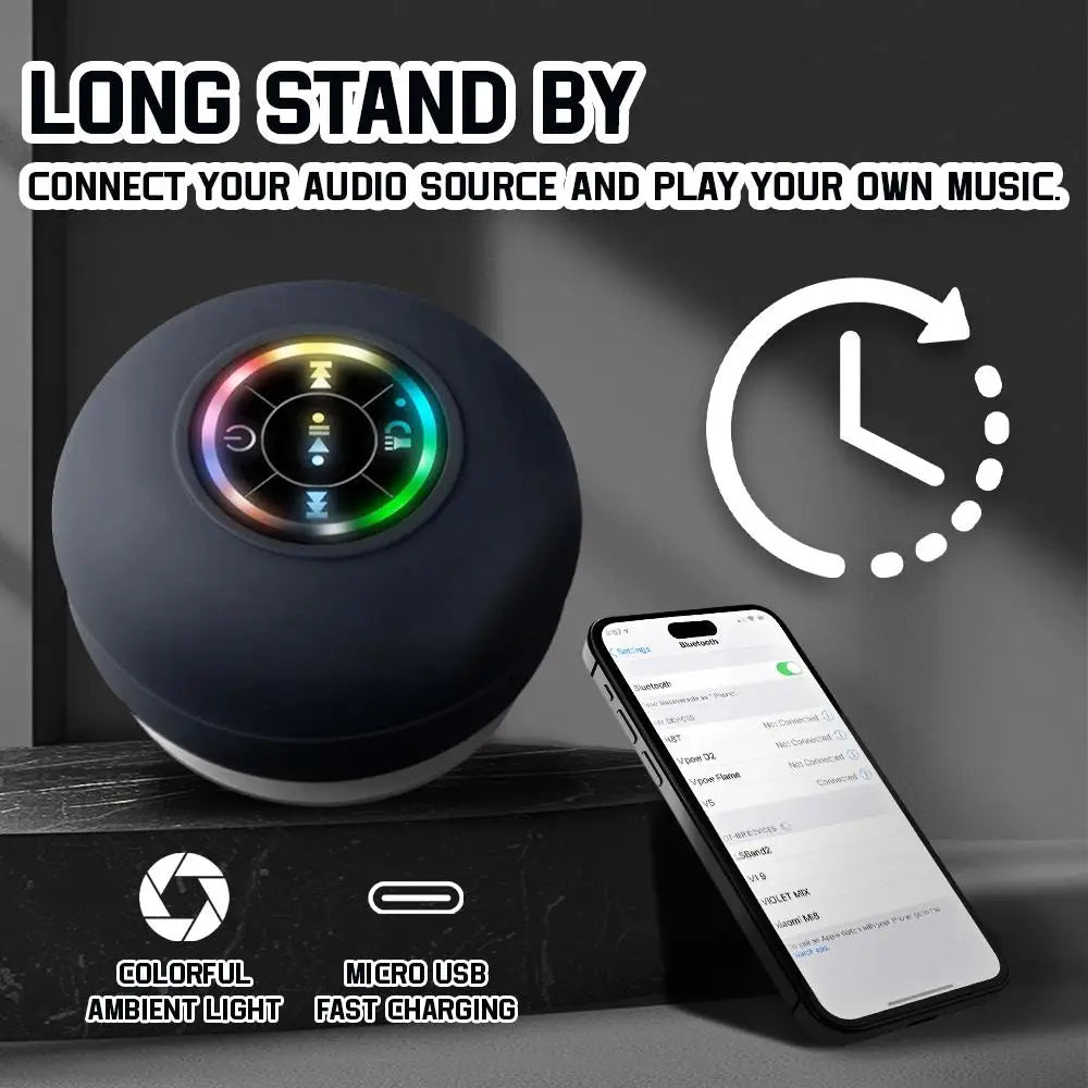 Waterproof Bluetooth Speaker with LED Lights & Suction Cup