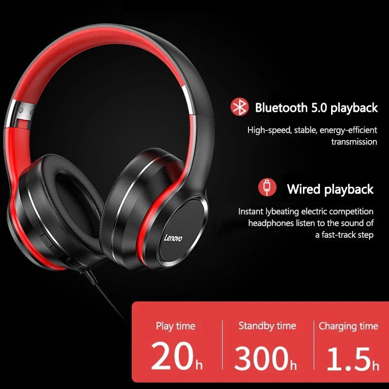 Lenovo HD200 Wireless Bluetooth Over-Ear Headphones | Foldable, HiFi, Noise Cancellation