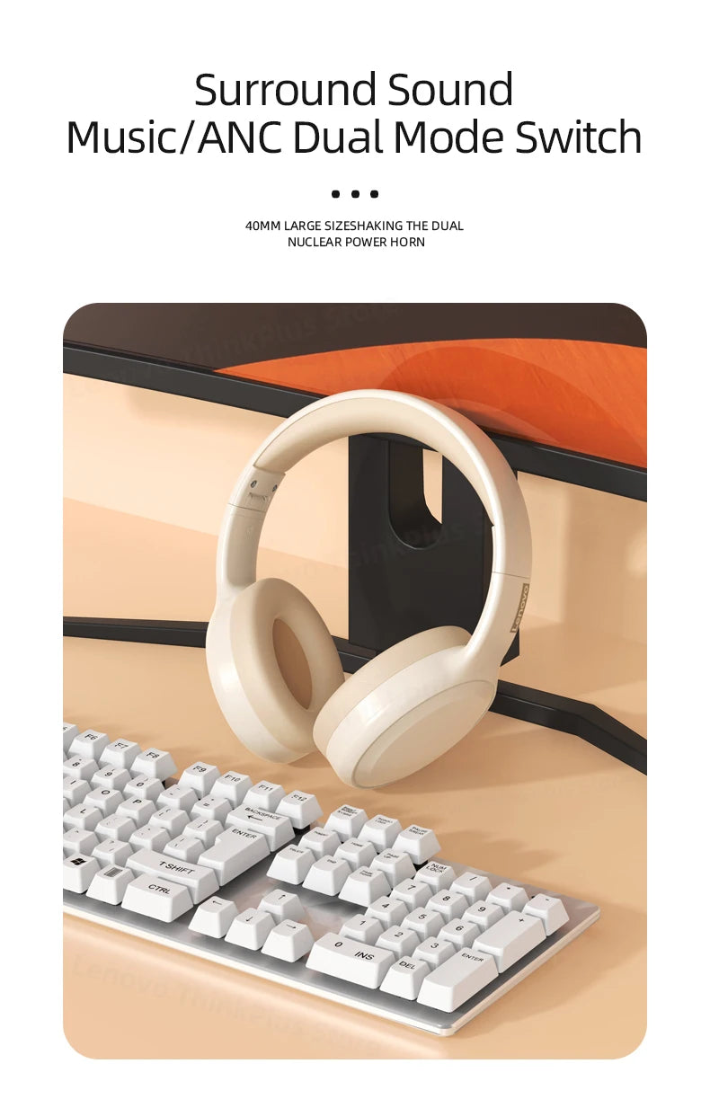 Lenovo TH30 Wireless Bluetooth Headphones | Foldable, Sports & Gaming